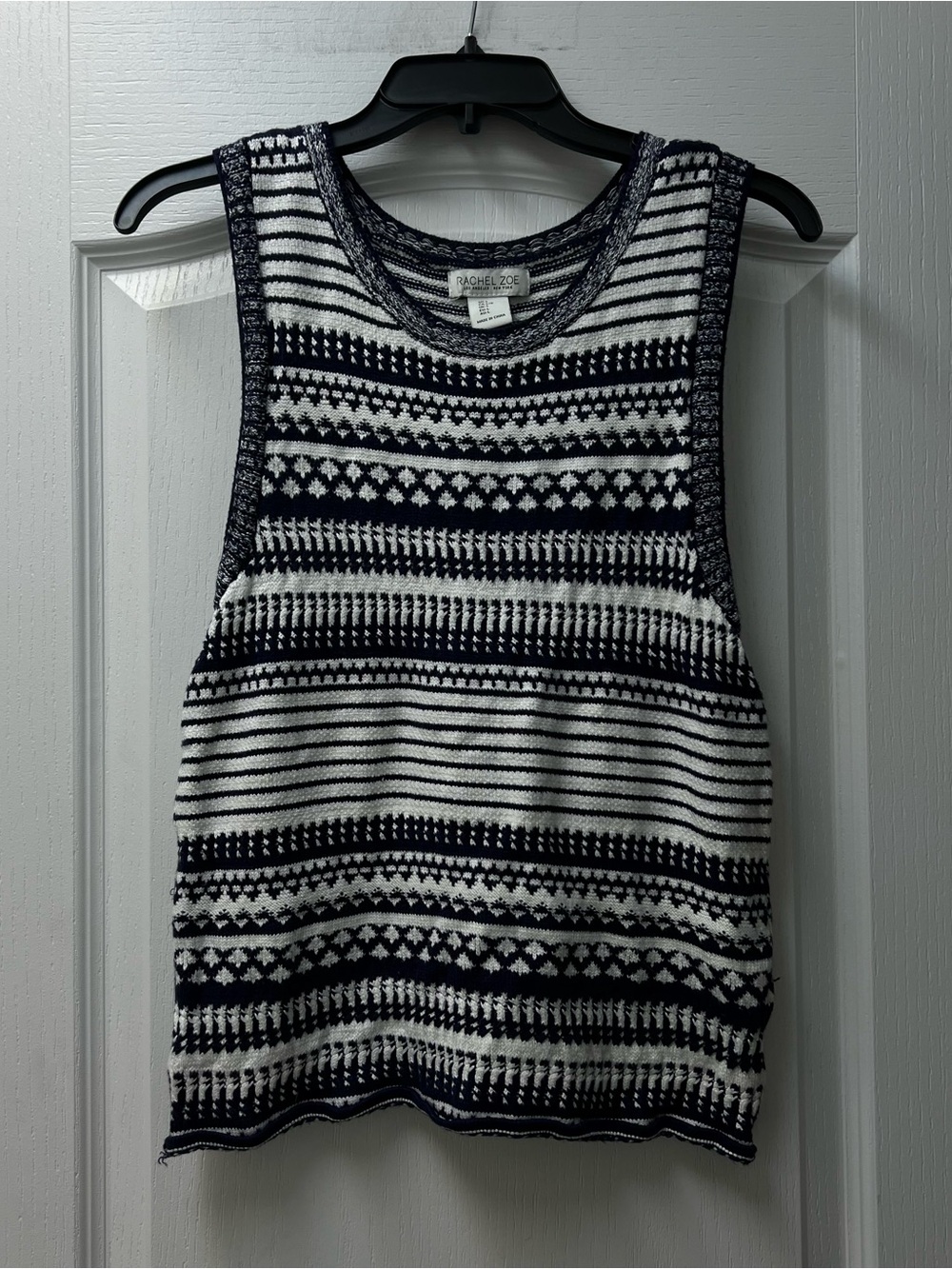 Rachel Zoe Blue & White Striped Knit Tank Top Sz Large